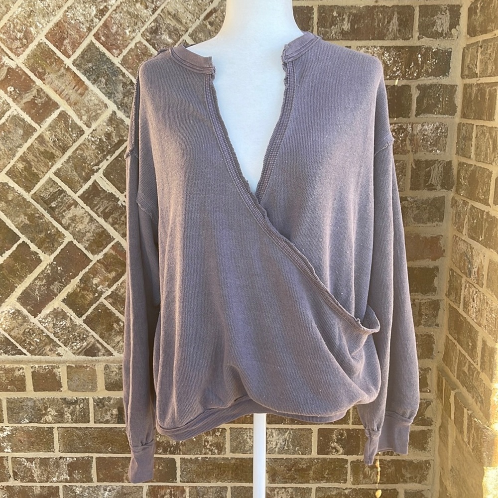 Free People Mauve Wrap-Style Pullover Sweater